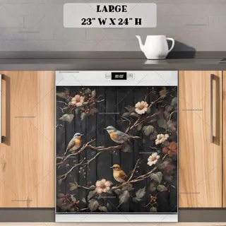 Preview of Birds and Roses on Dark Wood magnet in Large size.