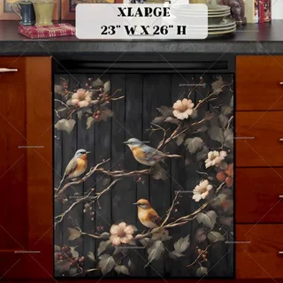 Preview of Birds and Roses on Dark Wood magnet in Extra Large size.