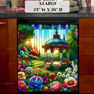 Preview of Stained Glass Summer Gazebo in the Park magnet in Extra Large size.