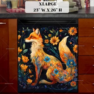 Preview of Bohemian Floral Folk Fox magnet in Extra Large size.