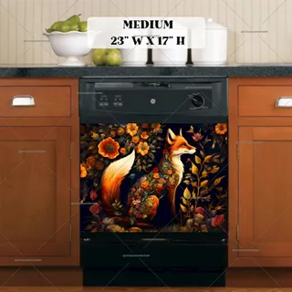 Preview of Beautiful Bohemian Floral Fox magnet in Medium size.