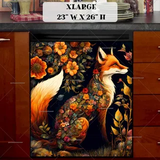 Preview of Beautiful Bohemian Floral Fox magnet in Extra Large size.