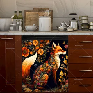 Preview of Beautiful Bohemian Floral Fox magnet.