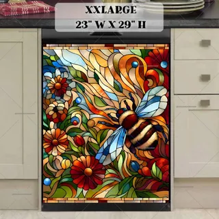 Preview of Stained Glass Honeybee and Flowers magnet in XX Large size.