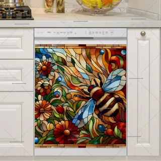 Preview of Stained Glass Honeybee and Flowers magnet.