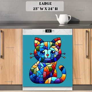 Preview of Colorful Stained Glass Cat magnet in Large size.