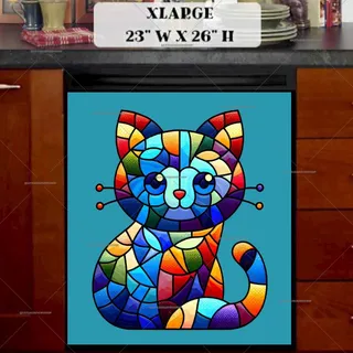 Preview of Colorful Stained Glass Cat magnet in Extra Large size.