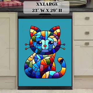 Preview of Colorful Stained Glass Cat magnet in XX Large size.