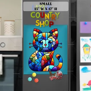 Preview of Colorful Stained Glass Cat magnet in Small size.