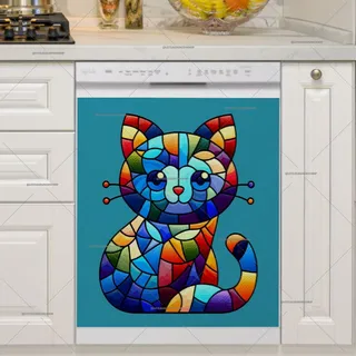 Preview of Colorful Stained Glass Cat magnet.