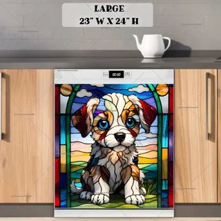 Preview of Stained Glass Summer Puppy magnet in Large size.