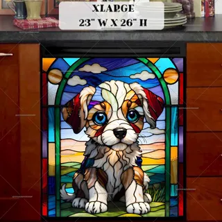 Preview of Stained Glass Summer Puppy magnet in Extra Large size.