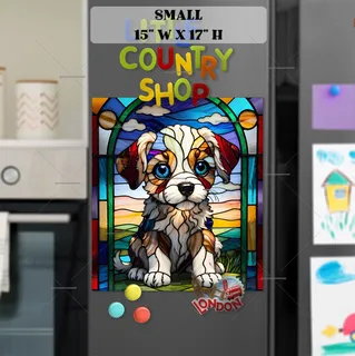 Preview of Stained Glass Summer Puppy magnet in Small size.