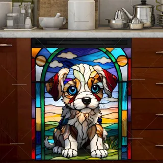 Preview of Stained Glass Summer Puppy magnet.