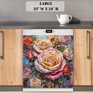 Preview of Beautiful Mosaic Roses magnet in Large size.