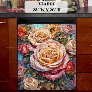 Preview of Beautiful Mosaic Roses magnet in Extra Large size.