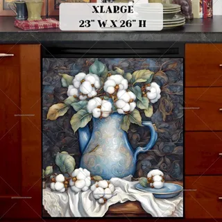 Preview of White Cotton Flowers in a Vase magnet in Extra Large size.