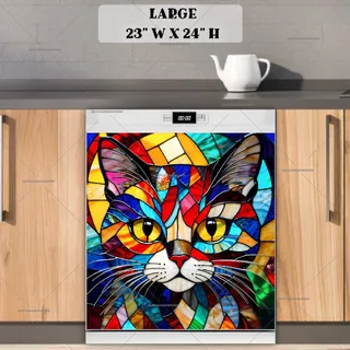 Preview of Stained Glass Colorful Cat Portrait magnet in Large size.