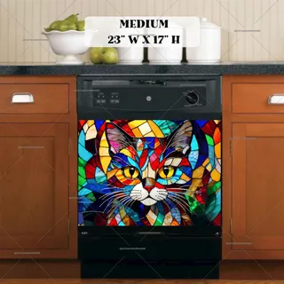 Preview of Stained Glass Colorful Cat Portrait magnet in Medium size.