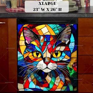 Preview of Stained Glass Colorful Cat Portrait magnet in Extra Large size.