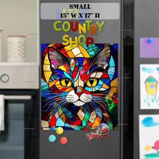 Preview of Stained Glass Colorful Cat Portrait magnet in Small size.