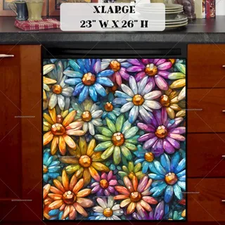 Preview of Colorful Mosaic Daisies magnet in Extra Large size.