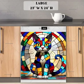 Preview of Stained Glass Colorful Cat magnet in Large size.