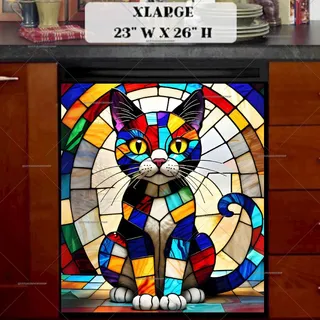 Preview of Stained Glass Colorful Cat magnet in Extra Large size.