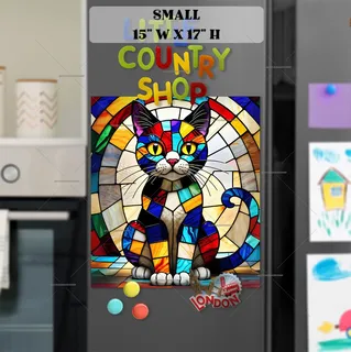 Preview of Stained Glass Colorful Cat magnet in Small size.