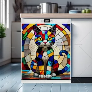 Preview of Stained Glass Colorful Cat magnet.