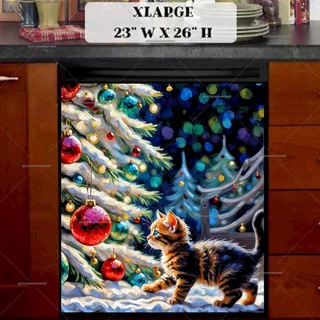 Preview of Cute Kitten and Christmas Tree magnet in Extra Large size.