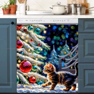 Preview of Cute Kitten and Christmas Tree magnet.