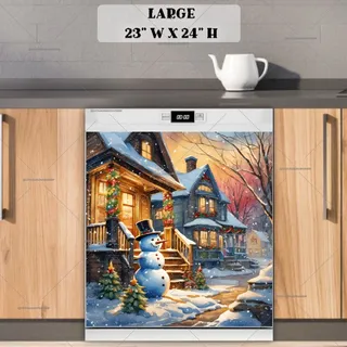 Preview of Christmas Cottages and Snowman magnet in Large size.