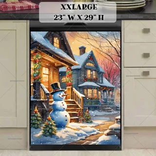 Preview of Christmas Cottages and Snowman magnet in XX Large size.