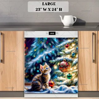 Preview of Kitten and Shiny Christmas Ornaments magnet in Large size.