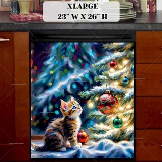 Preview of Kitten and Shiny Christmas Ornaments magnet in Extra Large size.