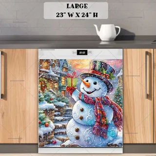 Preview of Cute Victorian Snowman with a Gift magnet in Large size.