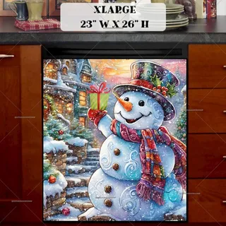 Preview of Cute Victorian Snowman with a Gift magnet in Extra Large size.