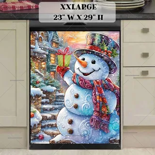 Preview of Cute Victorian Snowman with a Gift magnet in XX Large size.