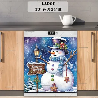 Preview of Christmas Snowman with a Greeting Sign magnet in Large size.