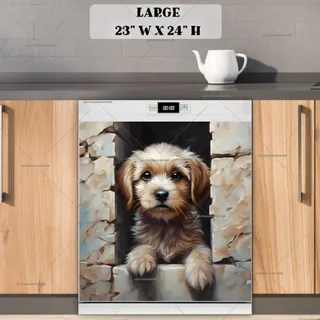 Preview of Puppy in the Garden Wall Hole magnet in Large size.