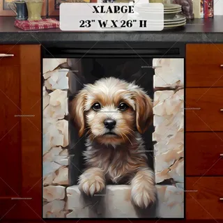 Preview of Puppy in the Garden Wall Hole magnet in Extra Large size.