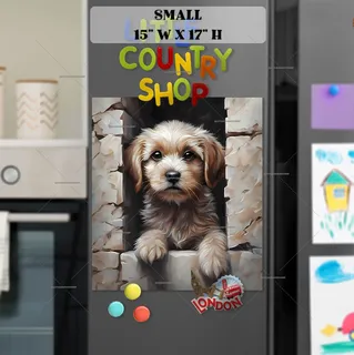 Preview of Puppy in the Garden Wall Hole magnet in Small size.