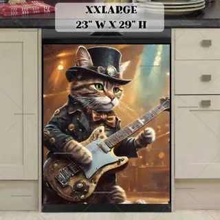 Preview of Cool Steampunk Cat Playing on Guitar magnet in XX Large size.