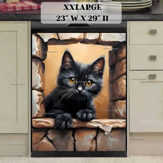 Preview of Black Kitten in the Garden Wall Hole magnet in XX Large size.