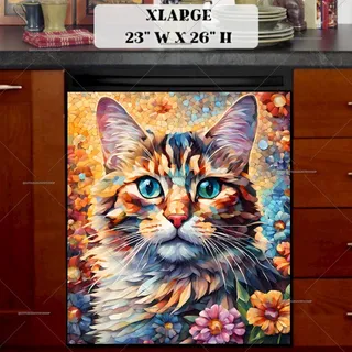 Preview of Beautiful Mosaic Cat magnet in Extra Large size.