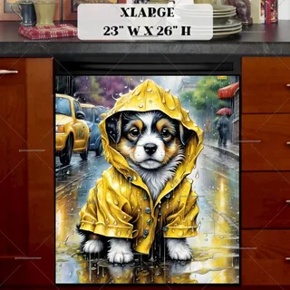 Preview of Puppy in Yellow Raincoat magnet in Extra Large size.