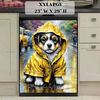 Preview of Puppy in Yellow Raincoat magnet in XX Large size.