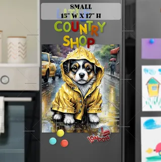 Preview of Puppy in Yellow Raincoat magnet in Small size.