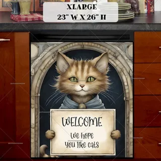 Preview of Cat with Welcome Sign magnet in Extra Large size.